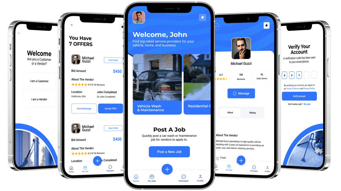 Mobile Wash USA app screens